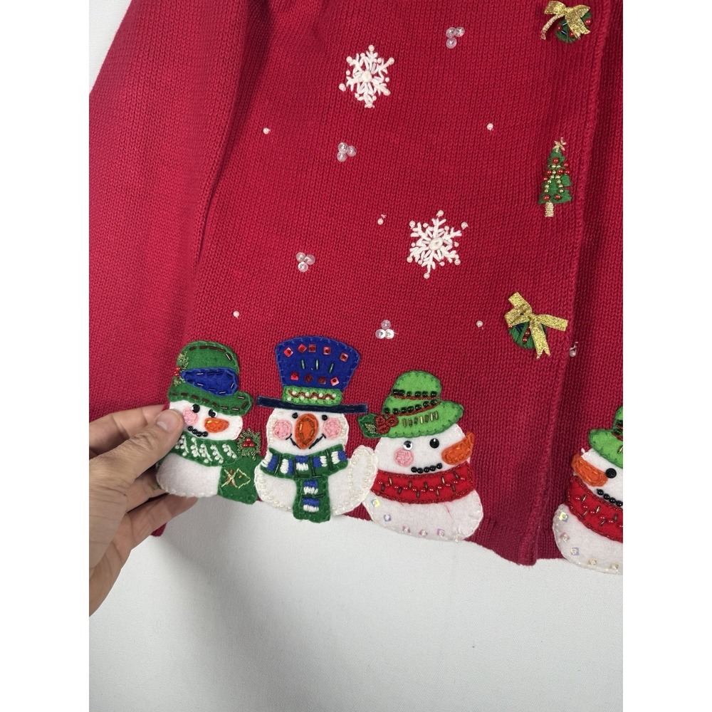 VTG Heirloom Collectable Christmas Sweater Women's Small Red Snowman Embellished - Picture 4 of 6
